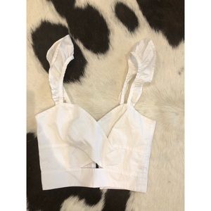 H&M White Summer Ruffle Strap Crop Top with cutout